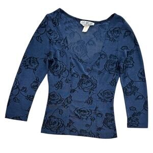90s La Belle Royal Blue Rose Blouse